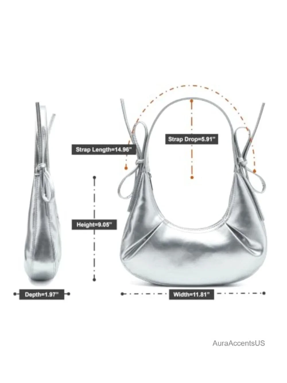Vegan Leather Crescent Hobo Shoulder Bag with Zipper Closure